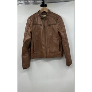 Maralyn & Me Faux Leather Full Zip Jacket Women's Large Brown Casual